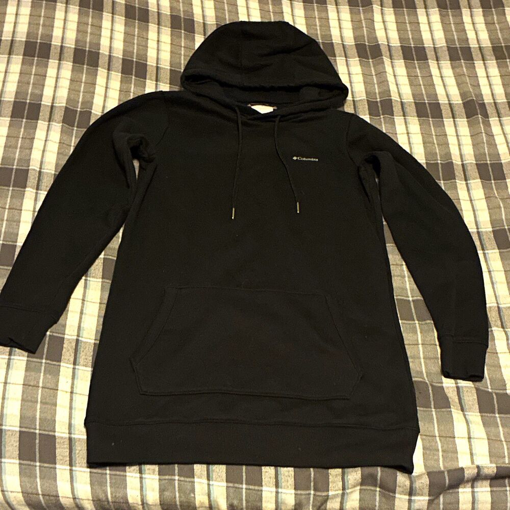 Columbia Unisex Black Solid Pullover Hoodie Logo Pockets Long Sleeve Size S